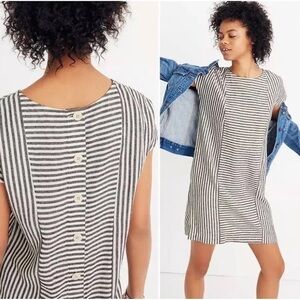 Madewell Striped Linen Back-Button Mini Dress